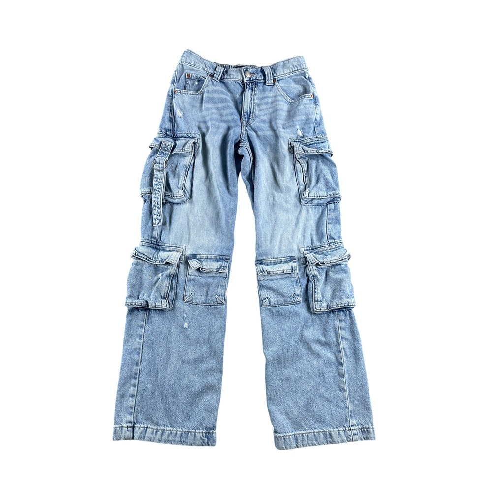 Aeropostale Low Rise Cargo Jeans Light Wash Utility Denim Pants S Reg
